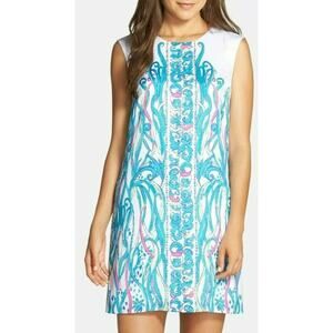 Lilly Pulitzer Lona Resort Long Story Silk Dress Womens Medium White Teal Pink